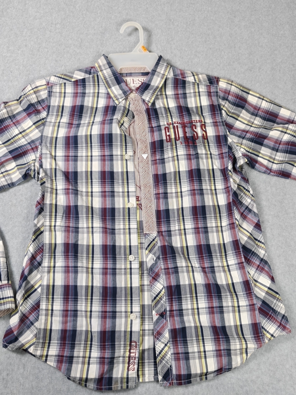 Guess Boys Plaid Button-Up Shirt in Navy, Red & White